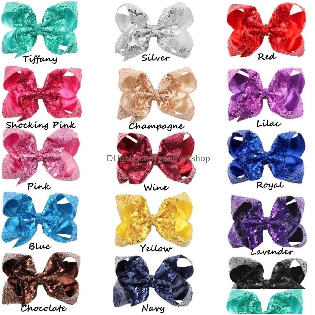 30pieces Bling Sparkly Sequins Alligator Bow Hair Clips Baby Girls Mix Colored Solid Ribbon Hair Bows Clip Accessories 15 Colors