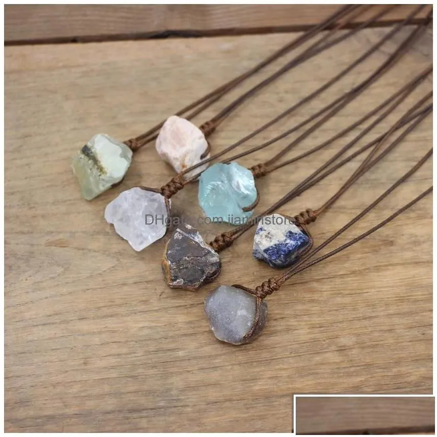 Pendant Necklaces Healing Reiki Stone Mineral Pendants Necklace Natural Crystal Fluorite Rose Quartzs Tourmaline Agates Apatite Jewe