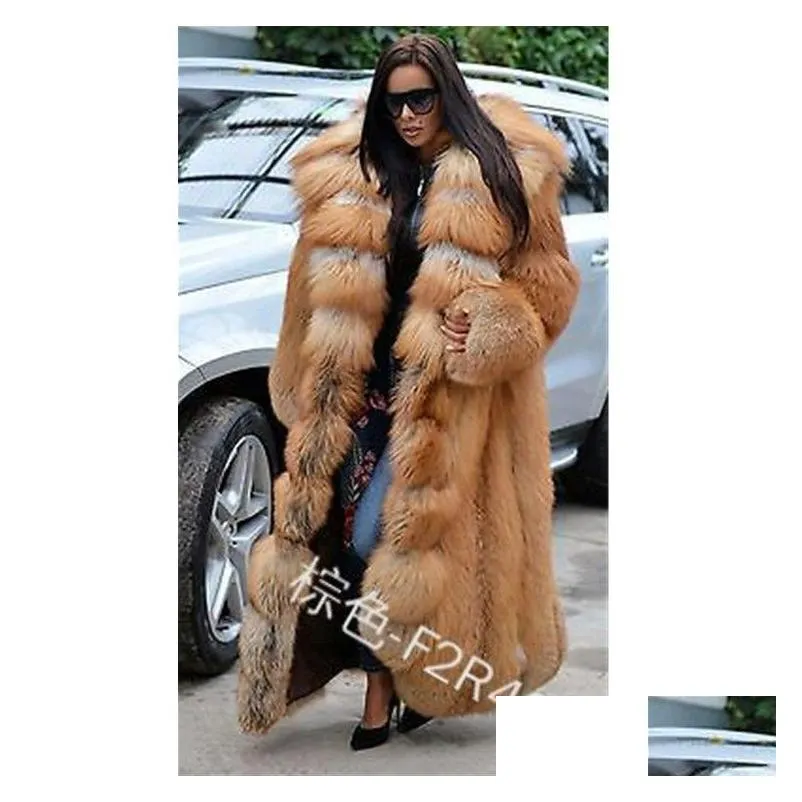 Women`S Fur & Faux Fashion Long Winter Hooded Coat Loose Thick Warm Plus Size Artificial Jacket Women Fl Sleeve Outerwear Drop Deliver Otoua