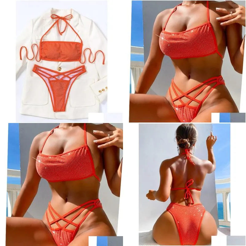 Women`S Swimwear 2024 Bikini Womens Split Swimsuit New Diamond Shining Beach Straddle Drop Delivery Apparel Clothing Otvxv