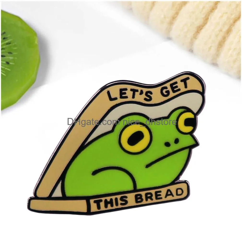 get this bread frog metal brooch cartoon animal brooch pin badges for clothing backpack funny novelty enamel lapel pin diy jewelry decoration frog