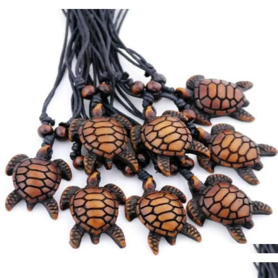 Pendant Necklaces Fashion Whole 12Pcslot Imitation Bone Carving Hawaiian Surfing Sea Turtles Necklace Lucky Gift Mn4741138420 Drop D
