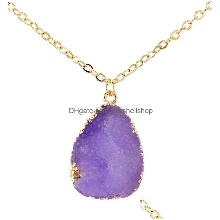 Geometry Stones Pendant Necklace Irregular Resin Stone Druzy Necklaces Gold Plated Link Chain for Elegant Women Girls Fashion Design Jewelry Gifts 8