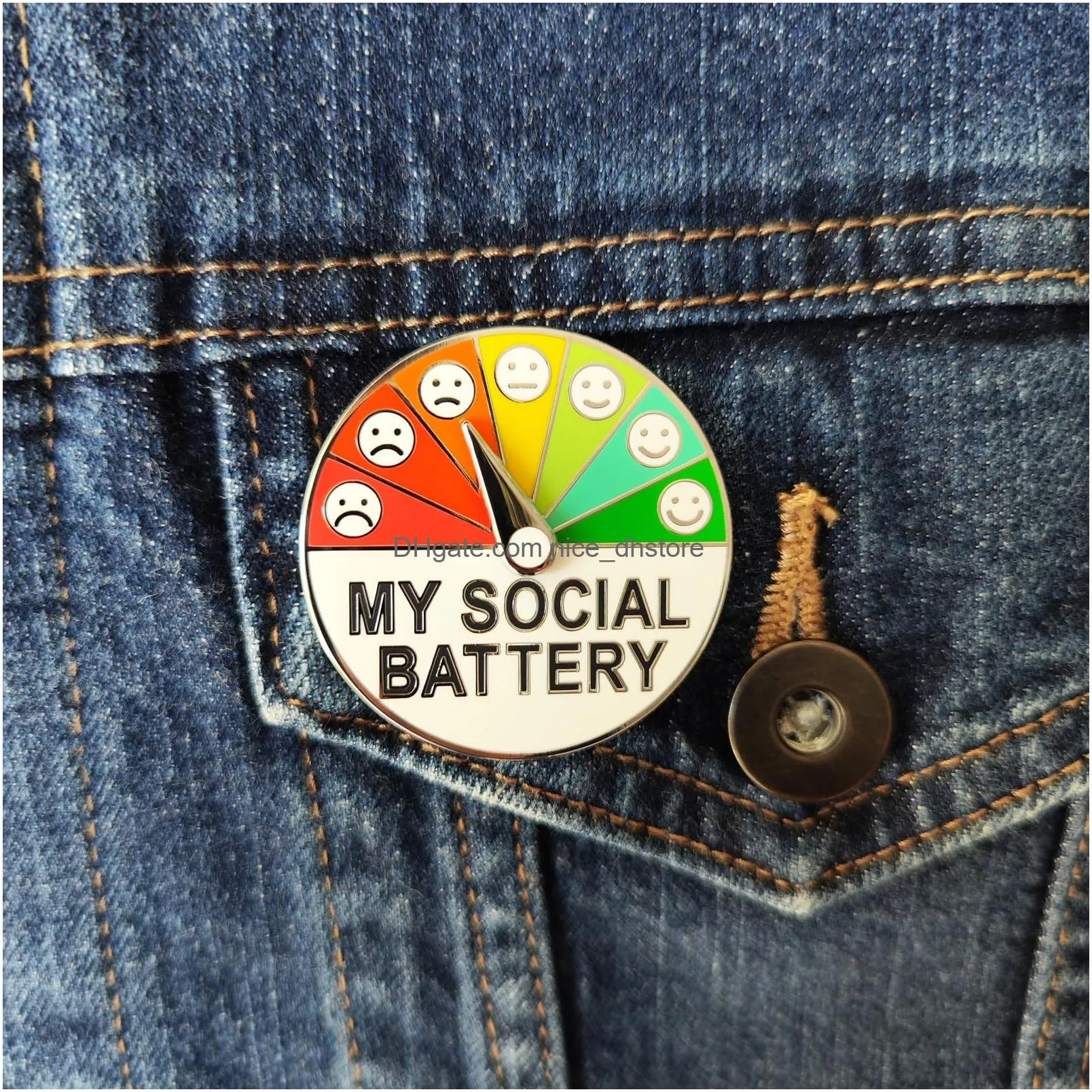 for social battery pin my social battery creative introvert lapel pin 360 rotation creative fun enamel emotional pins emotion mood expressing pins 7 days a week brooch for women men backpack hat