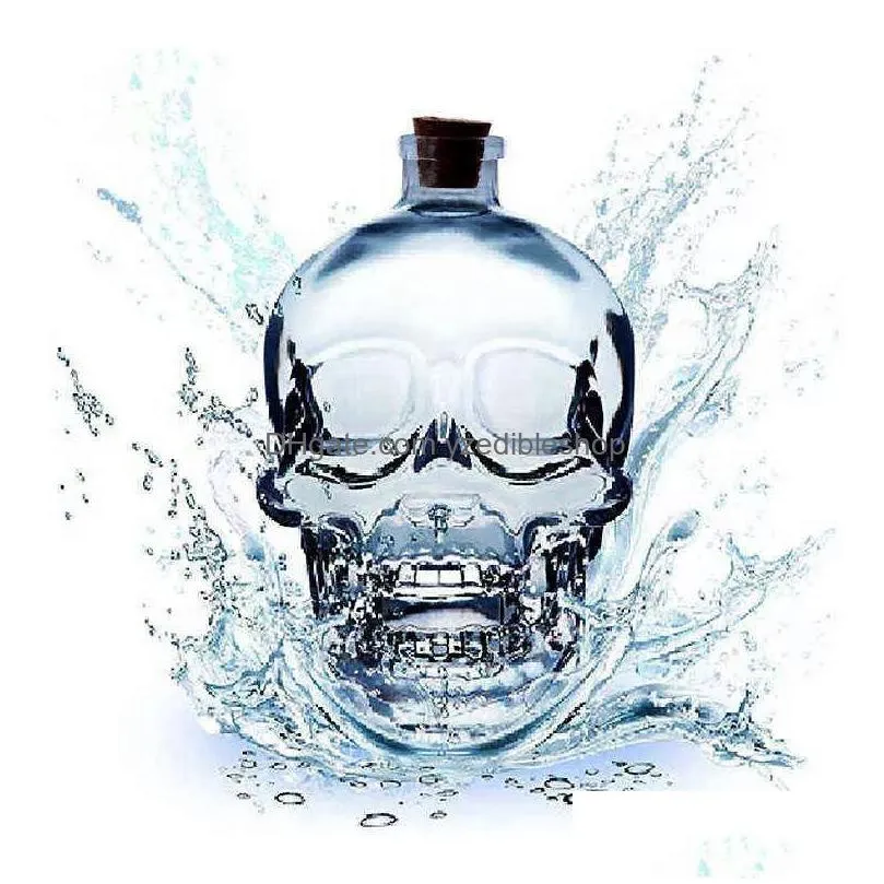 crystal water bottle skull decanter liquid glass bottle with wooden cork skull glass for beer wine whiskey scotch vodka bar tool