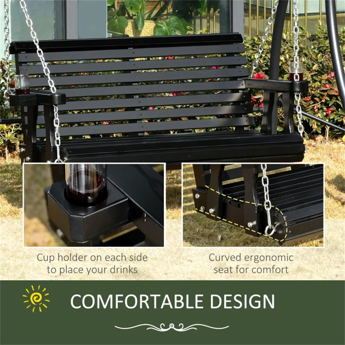 2 Seater Outdoor Patio Swing Chair-Black