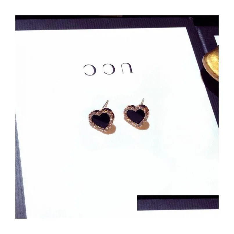 925 sterling silver heart stud earrings for women 18K rose gold shining crystal ear rings jewelry for party