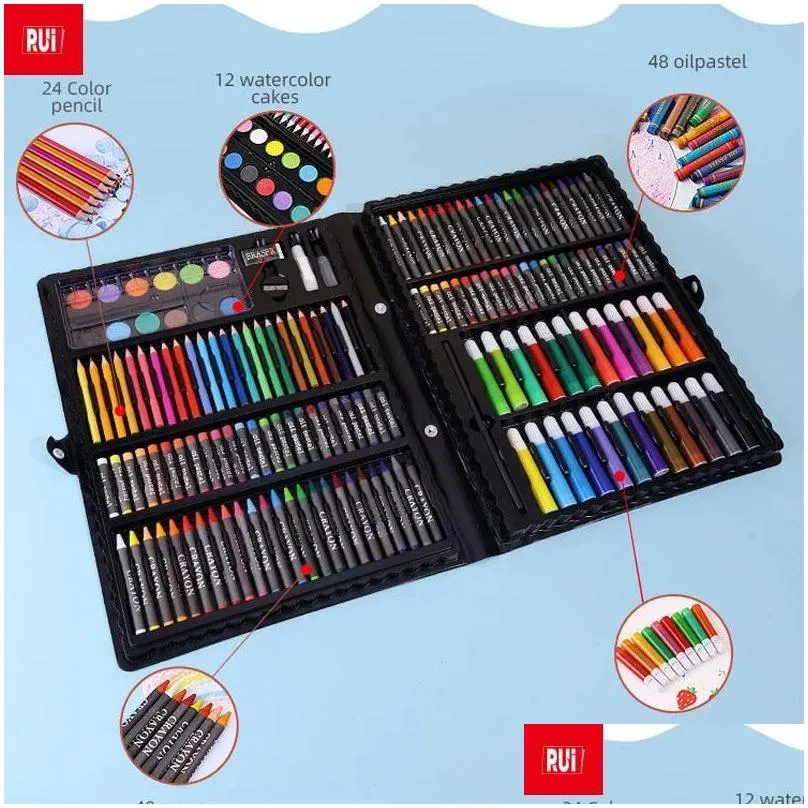 150Pcs Kids Art Set Children Drawing Set Painting Drawing Artist Color Pen Crayon Oil Pastel Board Tool Art Supplies Stationery 240318