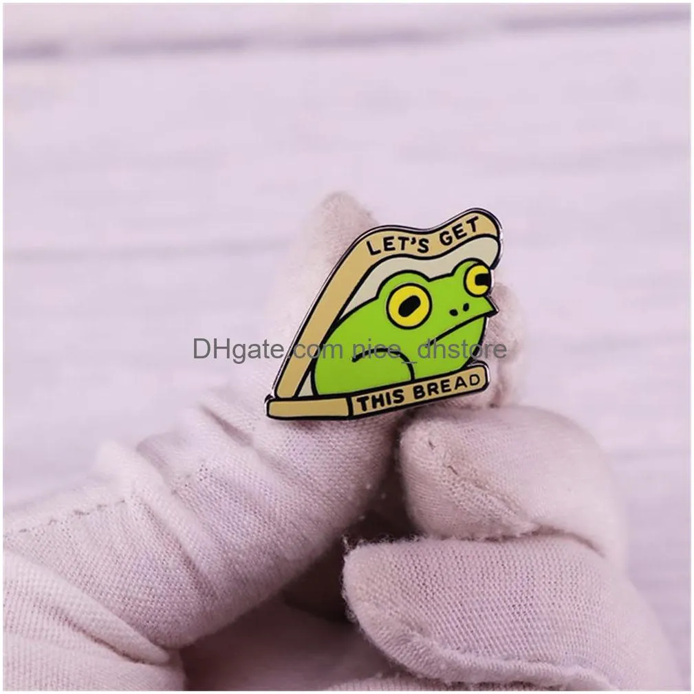 get this bread frog metal brooch cartoon animal brooch pin badges for clothing backpack funny novelty enamel lapel pin diy jewelry decoration frog