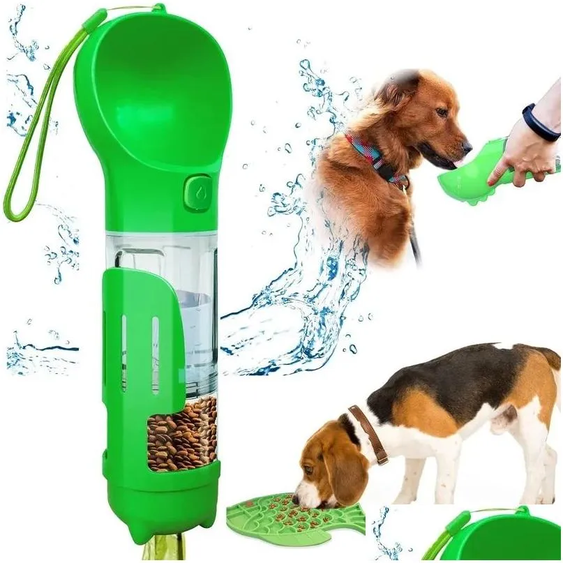 feeding 4in1 pet dog travel 300ml water 150ml food dispenser outdoor detachable portable bowl poop shovel garbage bag storage for dog