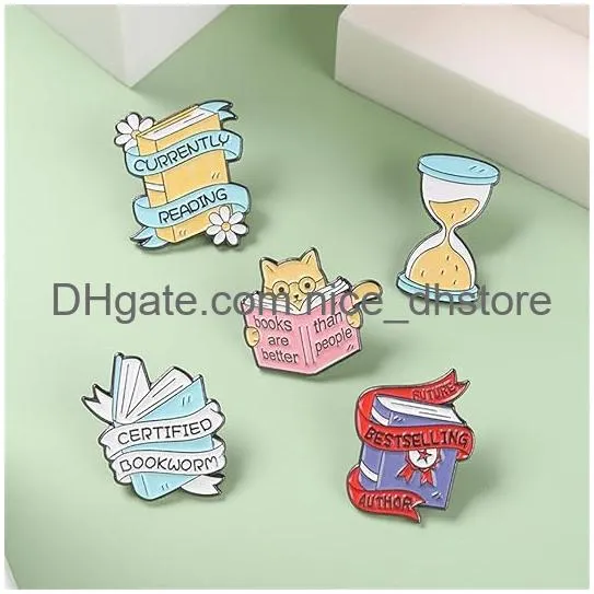 cartoon magic book enamel pins cute cat book brooches book lovers badges for clothes bags backpacks party decoration gift