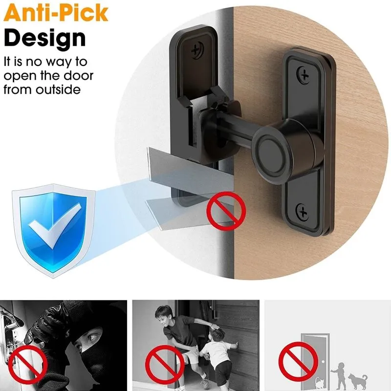 Barn Door Lock Latch,90 or 180 Degree Latch Slide Lock,Home Security Door Lock for Bathroom, Garage, Bedroom, Cabinet, Barn,Durable Zinc