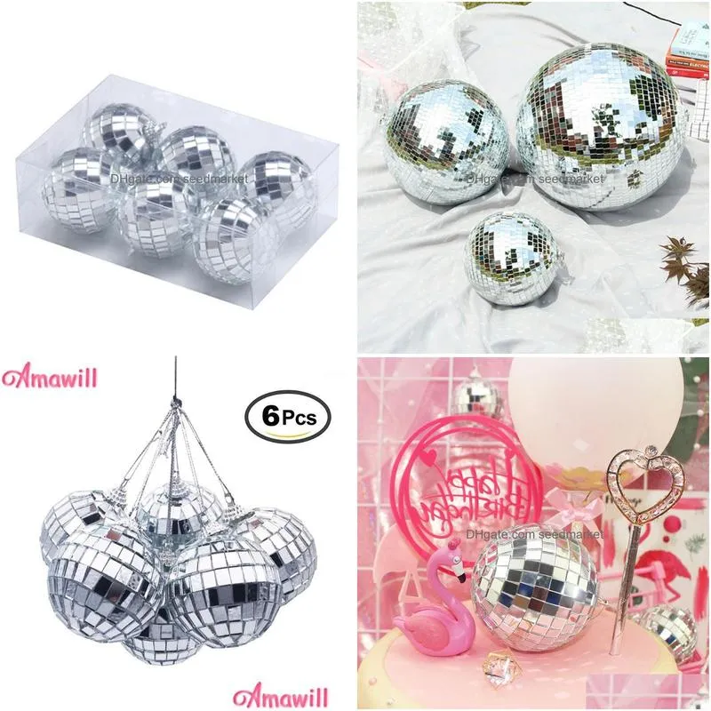 christmas decorations amawill 6pcs ball ornaments 3cm 5cm mini disco mirror tree decoration xmas party favor and gift 8d1
