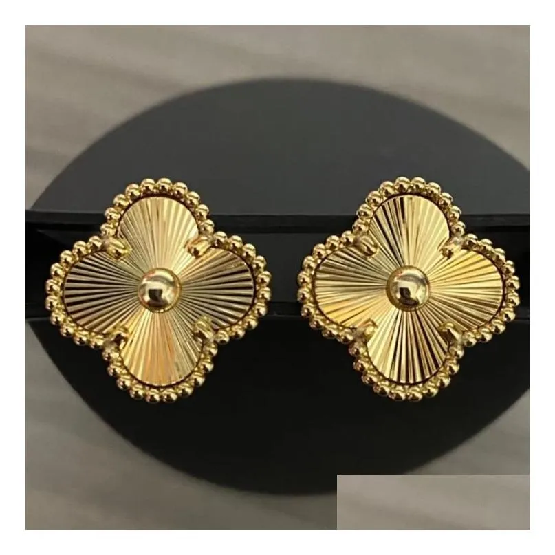 20 color Designer Clover Studs Earring Vintage Four Leaf Clover Charm Stud Earrings Mother-of-Pearl Stainless Steel Gold Studs Agate for Women wedding
