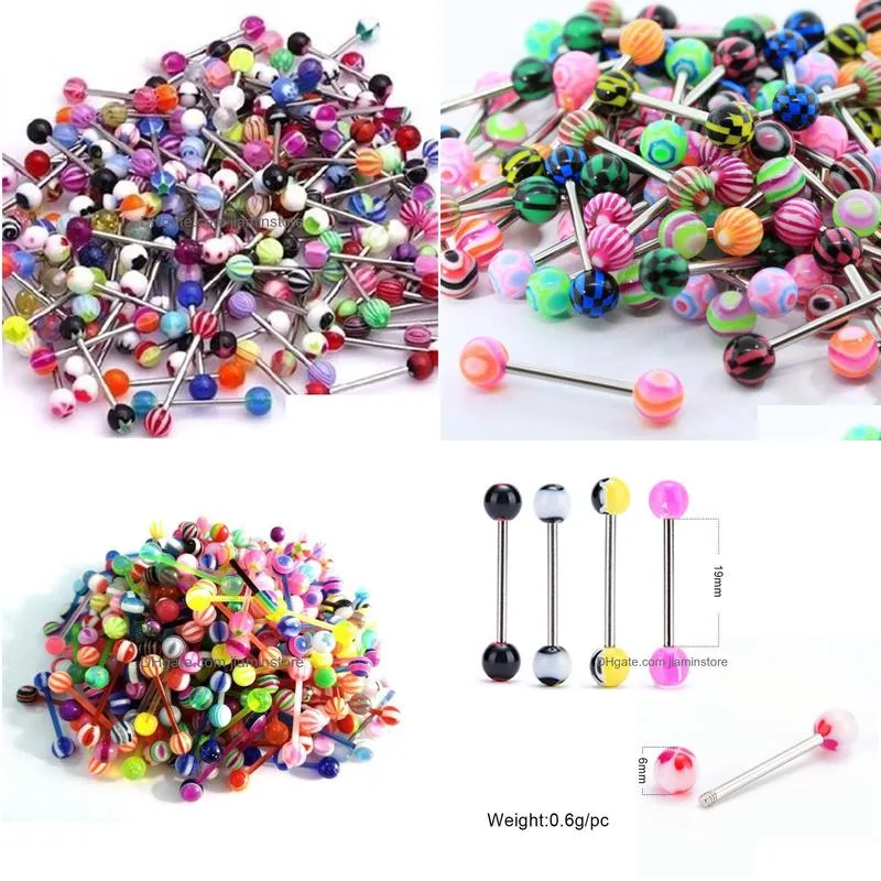 100pcs Mix Style barbell bar tongue piercing rings fashion stainless steel mixed candy colors men women body jewelry