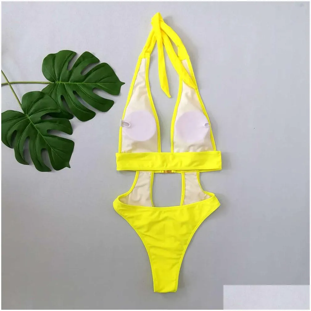 Women`S Swimwear 2024 Yisiman New Solid Color Integrated Deep V Y Buckle Design Bikini Drop Delivery Apparel Clothing Otbem
