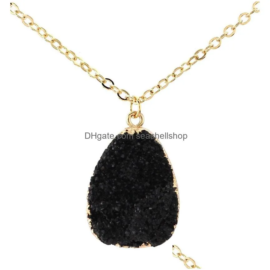 Geometry Stones Pendant Necklace Irregular Resin Stone Druzy Necklaces Gold Plated Link Chain for Elegant Women Girls Fashion Design Jewelry Gifts 8