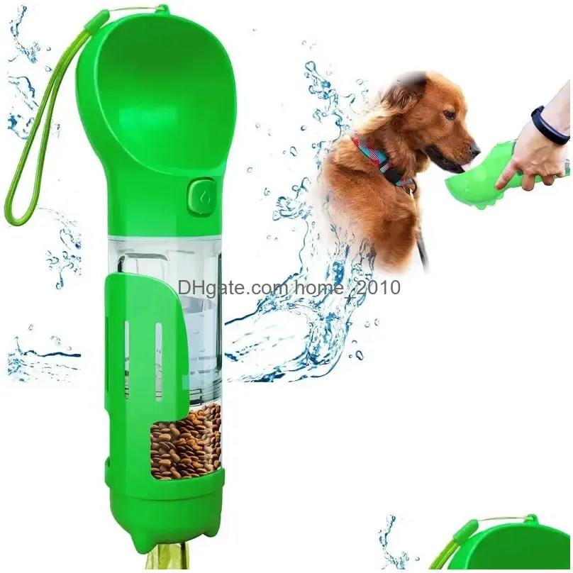 feeding 4in1 pet dog travel 300ml water 150ml food dispenser outdoor detachable portable bowl poop shovel garbage bag storage for dog