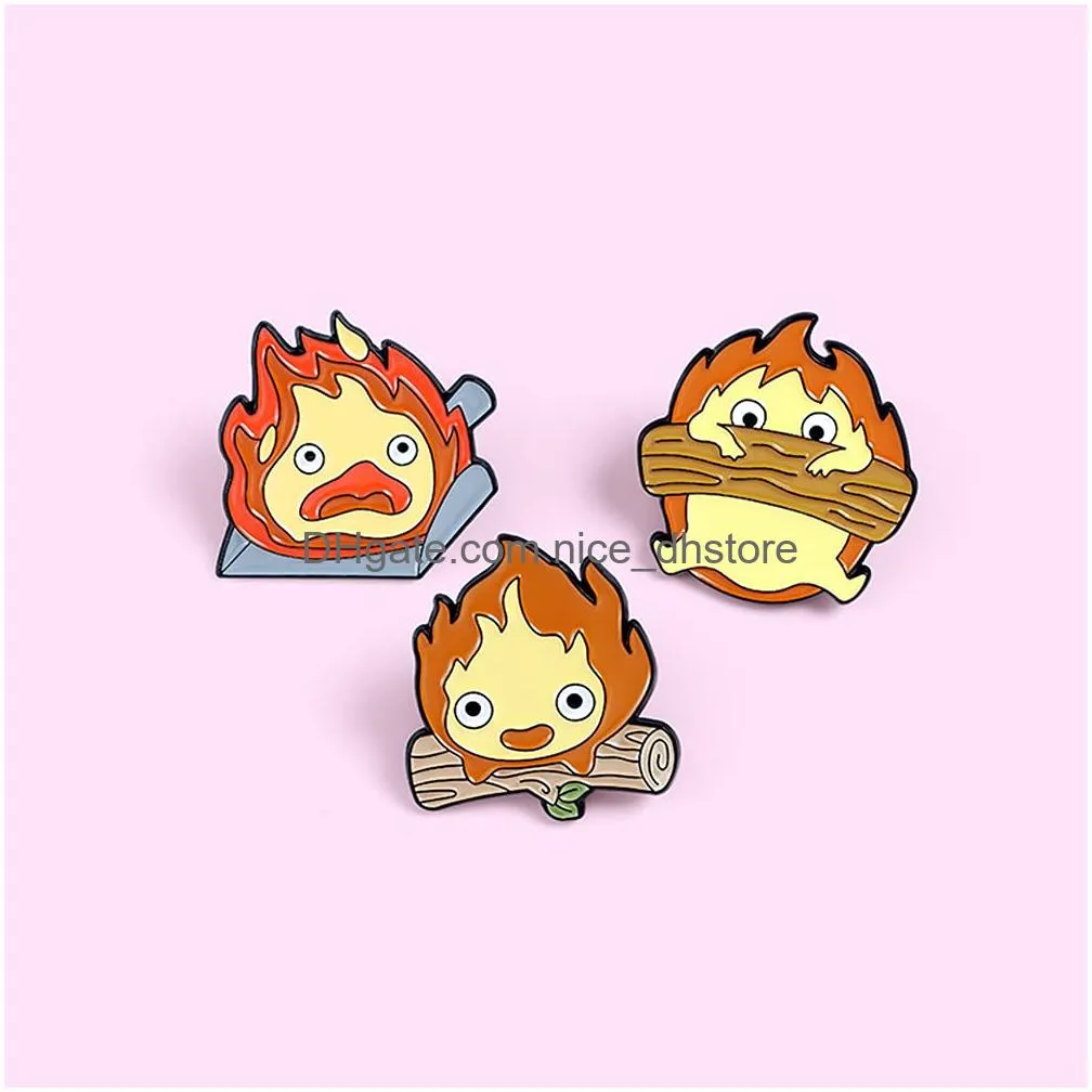 calcifer anime pins for backpacks aesthetic funny enamel pins set for hats cute cartoon brooches pins for jackets