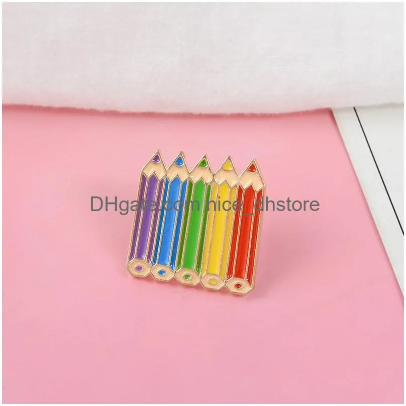 cartoon mini colored pencils brooch pin for women girls teens funny hat schoolbag t-shirt badges breastpin gift for birthday childrens day