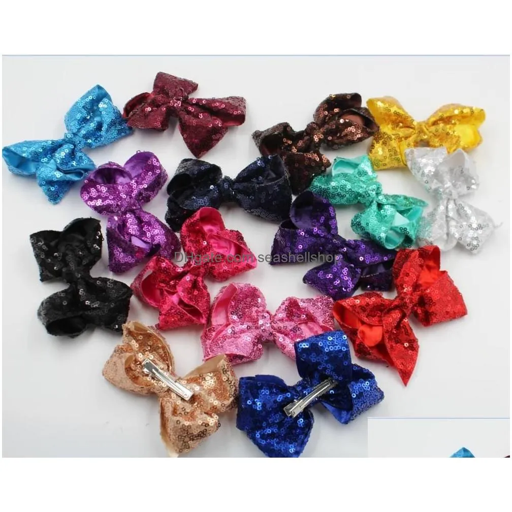 30pieces Bling Sparkly Sequins Alligator Bow Hair Clips Baby Girls Mix Colored Solid Ribbon Hair Bows Clip Accessories 15 Colors