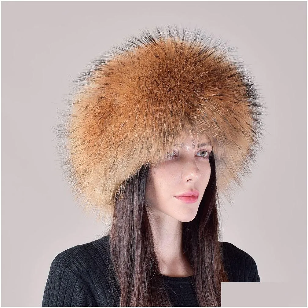 BeanieSkull Caps 100% natural Fur Hat Women Cap Thick Fur Cap Winter Warm Hat Female Fashion For Women Hat With Earmuffs Hat 230926