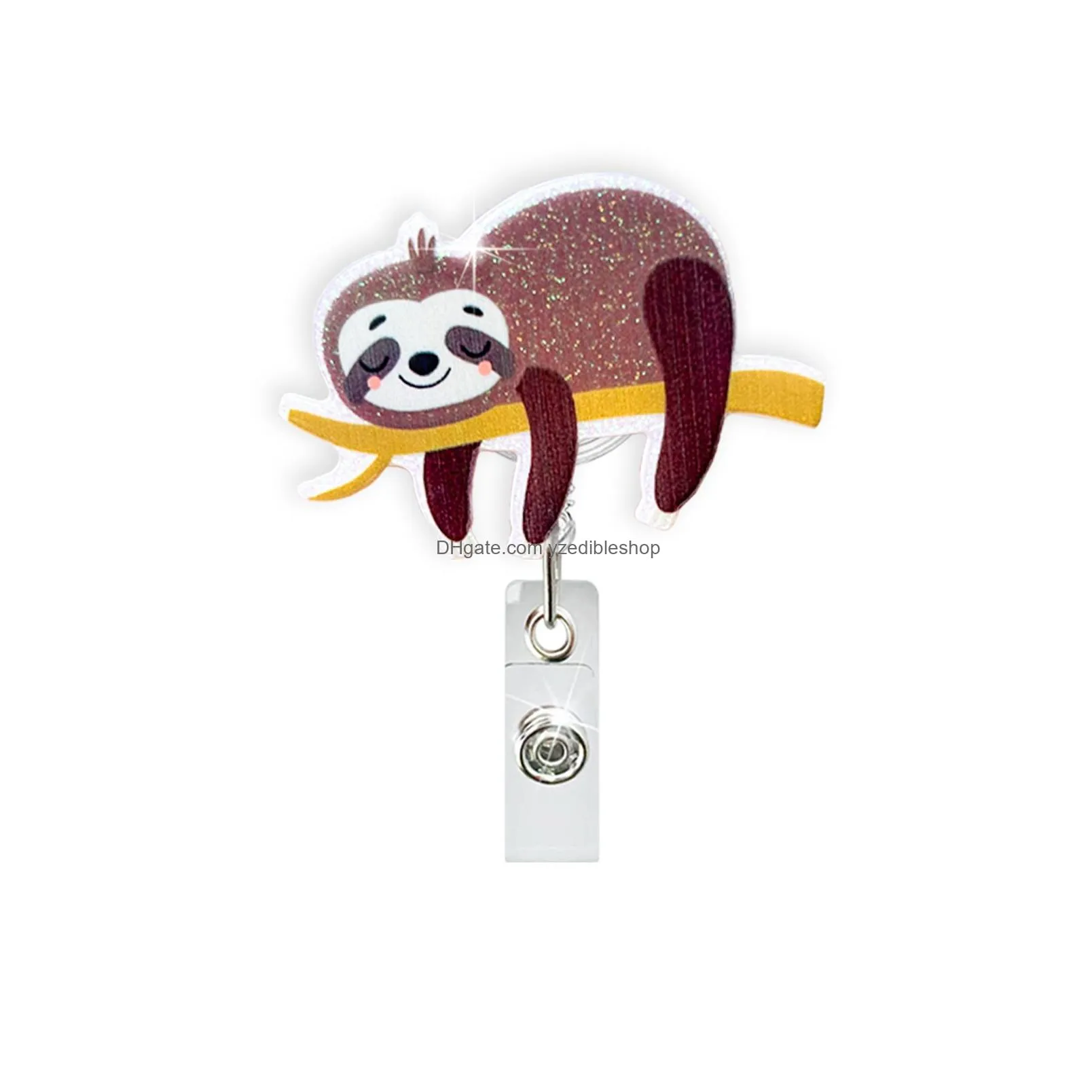 wholesale sloth badge keychain desk accessories retractable pull cartoon id badges holder with clip office supplies