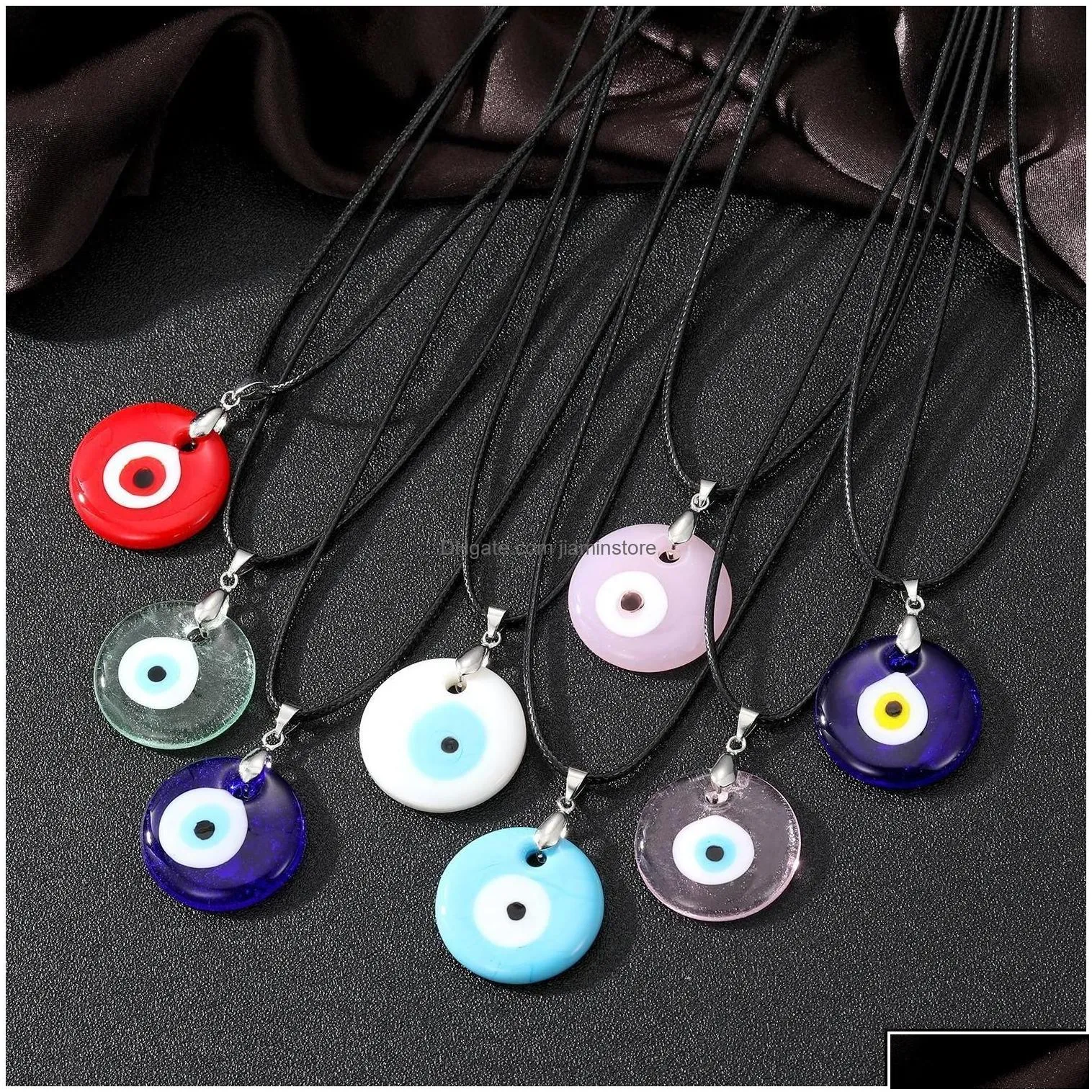 Pendant Necklaces 30Mm Coloured Glaze Blue Evil Eye Fashion Lucky Turkish Key Necklace For Friend Jewelry Gift Drop Delivery Pendants