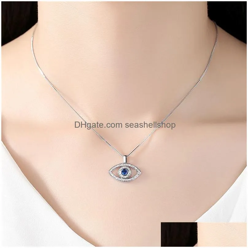 Blue Evil Eye Pendant Necklace Luxury Crystal CZ Clavicle Necklace Silver Rose Gold Jewelry Third Eye Zircon Necklace Fashion Birthday