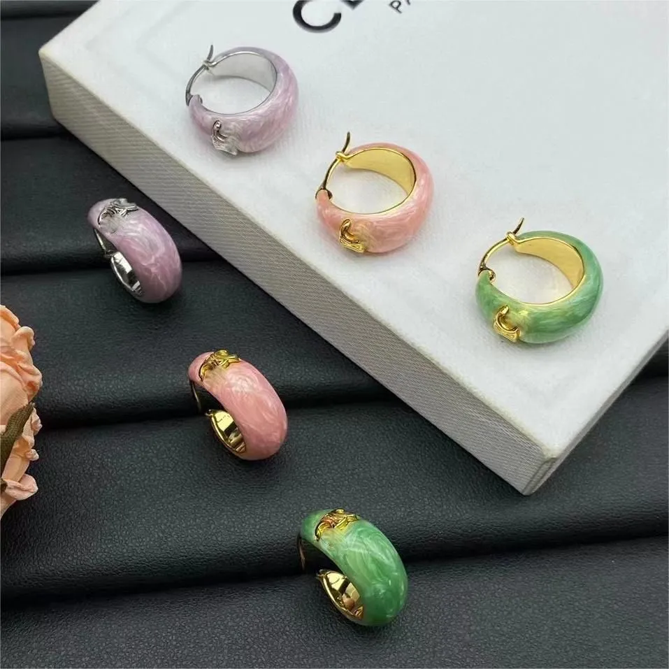 18K Gold Luxury C Brand Designer Earrings Circle Hoop Huggie Candy Ear Rings Retro Vintage Charm Green Pink Jelly Earring Earings Women Girl