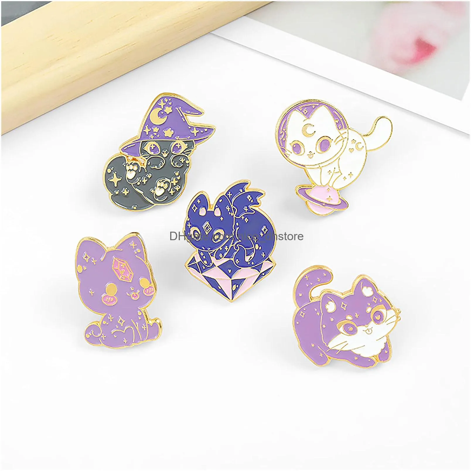 cute enamel brooch pins-purple cats shape novelty cartoon cute enamel brooch pins for backpacks set badges clothing bags jackets