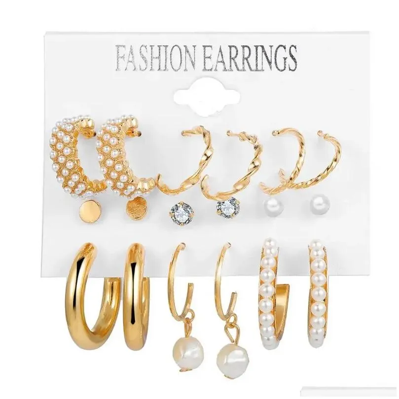 Hoop & Huggie Earrings Hook Elegant Faux Pearl Rhinestone Hie Set For Women Anti-Allergy Stainless Steel Jewelry With Commute Drop De Otjth