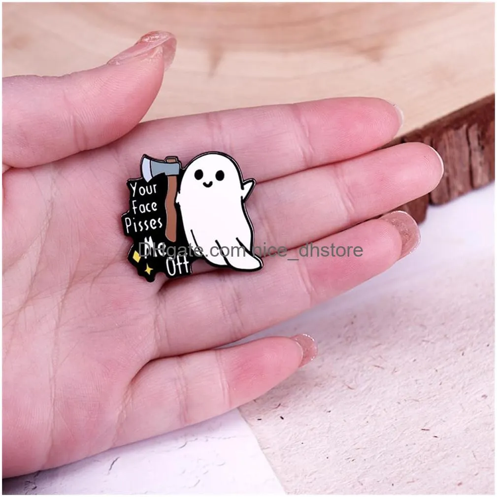 your face pisses me off quote enamel brooch ghost holding axe enamel brooch ghost cartoon halloween brooch fun jewelry gift for women men girls boys