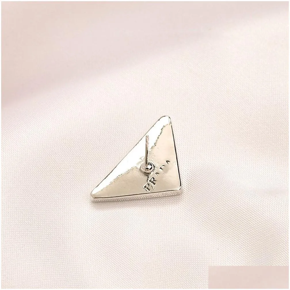 Simple 18K Gold Plated 925 Silver Luxury Brand Designers P-Letters Stud Geometric Famous Women Triangle Crystal Rhinestone Pearl Earring Wedding Party