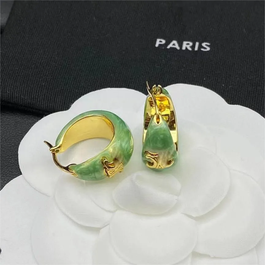 18K Gold Luxury C Brand Designer Earrings Circle Hoop Huggie Candy Ear Rings Retro Vintage Charm Green Pink Jelly Earring Earings Women Girl