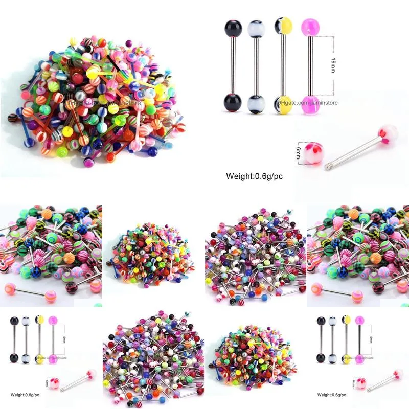100pcs Mix Style barbell bar tongue piercing rings fashion stainless steel mixed candy colors men women body jewelry