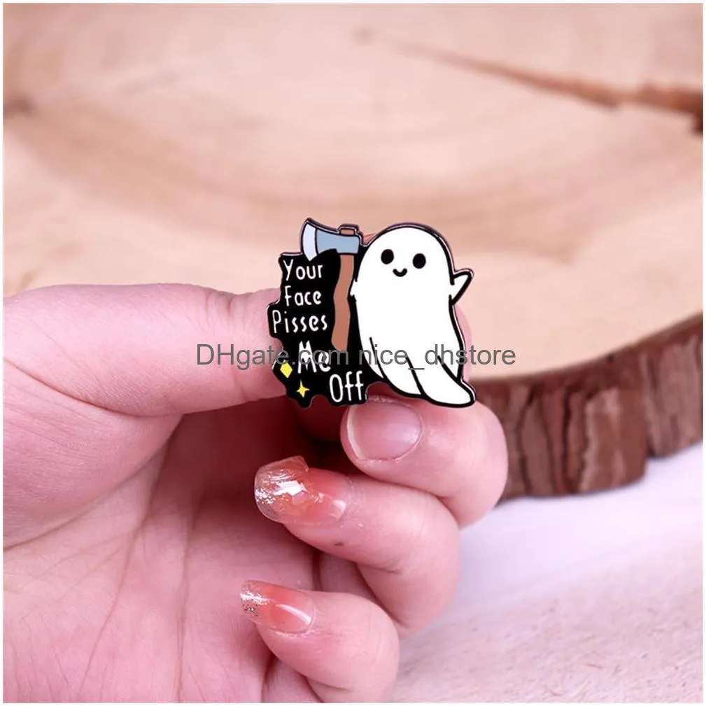 your face pisses me off quote enamel brooch ghost holding axe enamel brooch ghost cartoon halloween brooch fun jewelry gift for women men girls boys