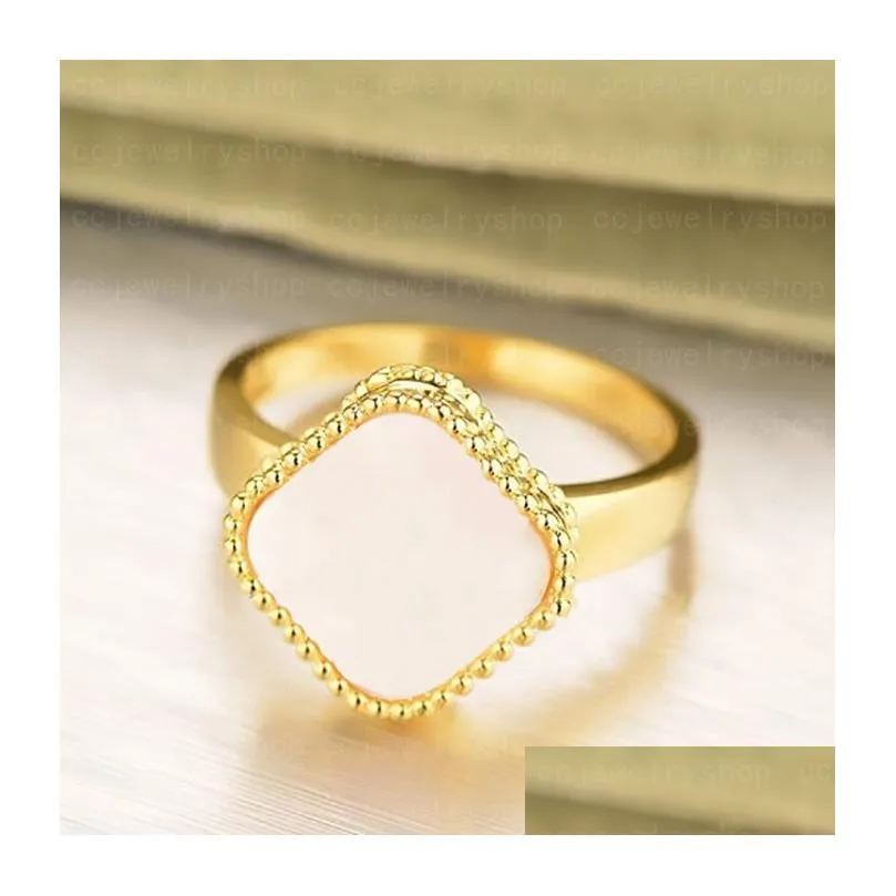 Fashion Classic Lucky 4/Four Leaf Clover 3 Color Ring Mother Of Pearl 18K Gold Plated Ring Ladies And Girls Valentine`s Day Mother`s Engagement high quality Jewelry