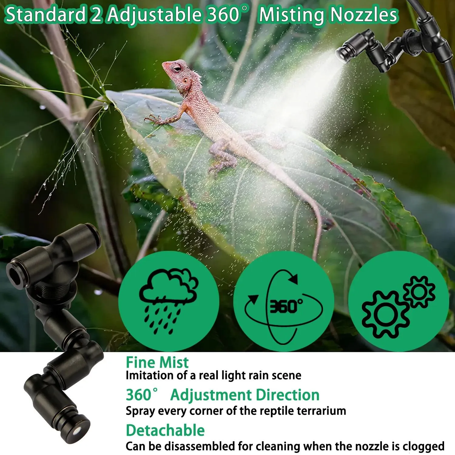 Reptile Supplies Humidifiers Smart Misting System with Timer and 360Adjustable Nozzles Spray Kit for Rainforest Plants Amphibian