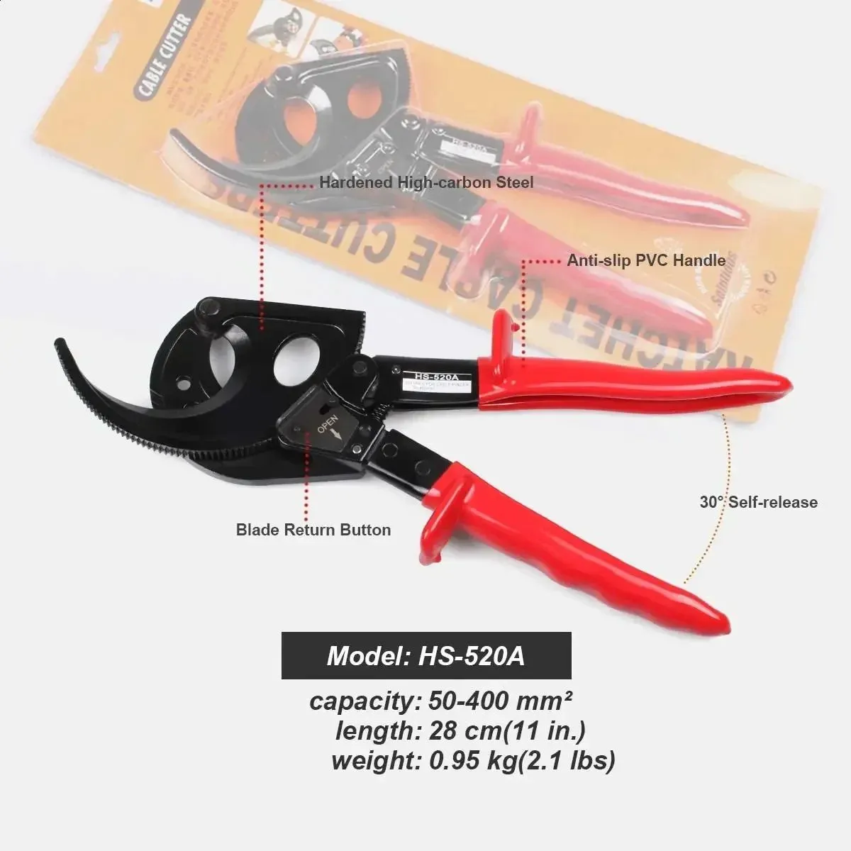 Ratchet Cable Cutter Heavy Duty Wire for Aluminum Copper up to 400mmﾲ Ratcheting Cutting Hand Tool 240123