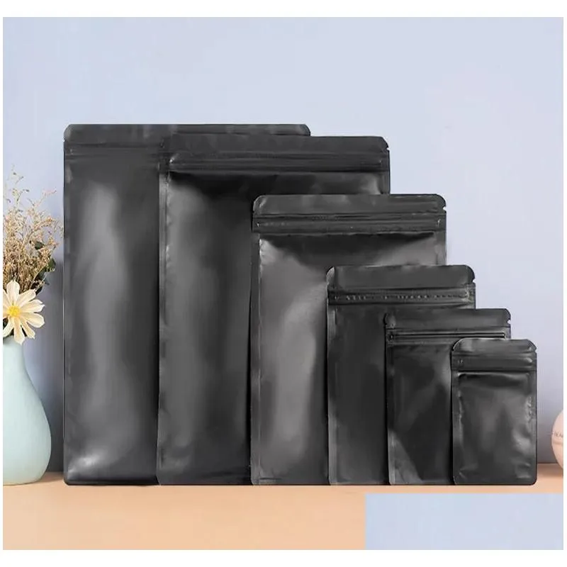 wholesale Resealable Coffee Herb Powder Zipper Pack Bag Smell Proof Flat Pouch Matte Black Small Aluminum Foil Zip Lock Mylar Bags