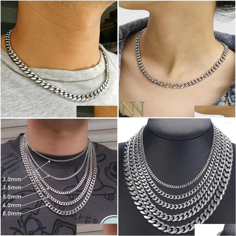 Chains 15 Pieces Stainless Steel Cuban Link Necklace For Men Women Tarnish Free Heavy Curb Chain 6mm 20 Inches