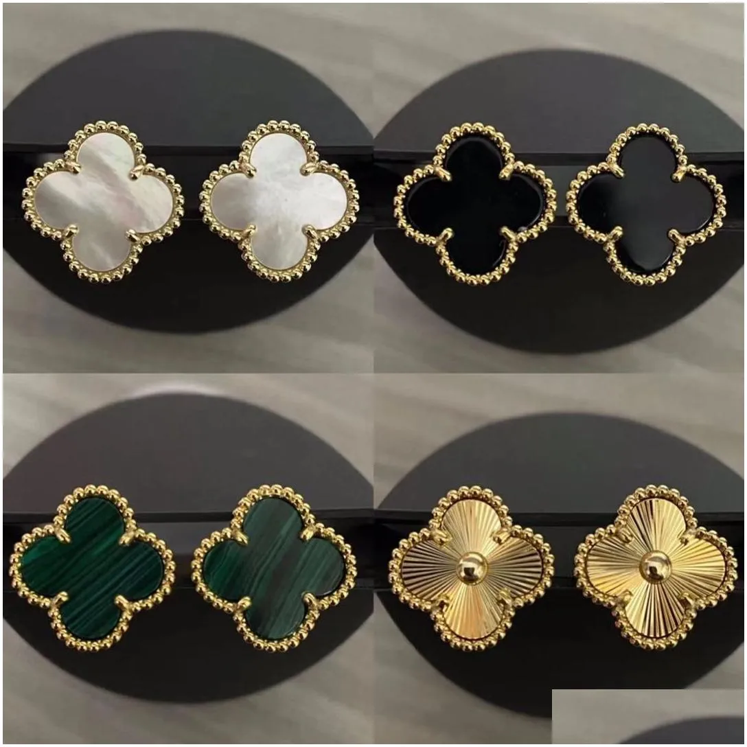 20 color Designer Clover Studs Earring Vintage Four Leaf Clover Charm Stud Earrings Mother-of-Pearl Stainless Steel Gold Studs Agate for Women wedding
