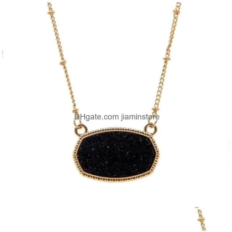 Pendant Necklaces Resin Oval Druzy Necklace Gold Color Chain Drusy Hexagon Style Luxury Designer Brand Fashion Jewelry For Drop Deli