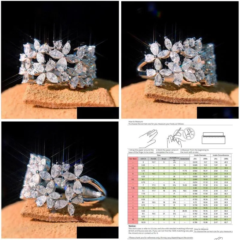Band Rings New Arrival Sparkling Jewelry Sterling Sier Marquise Cut Moissanite Diamond Party Women Wedding Leaf Ring Gift Drop Delive Ot0Yn