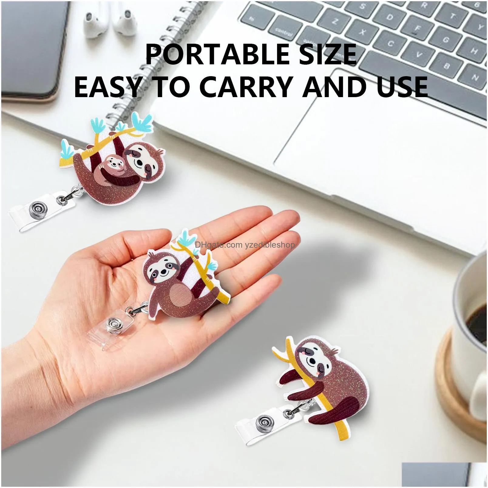 wholesale sloth badge keychain desk accessories retractable pull cartoon id badges holder with clip office supplies