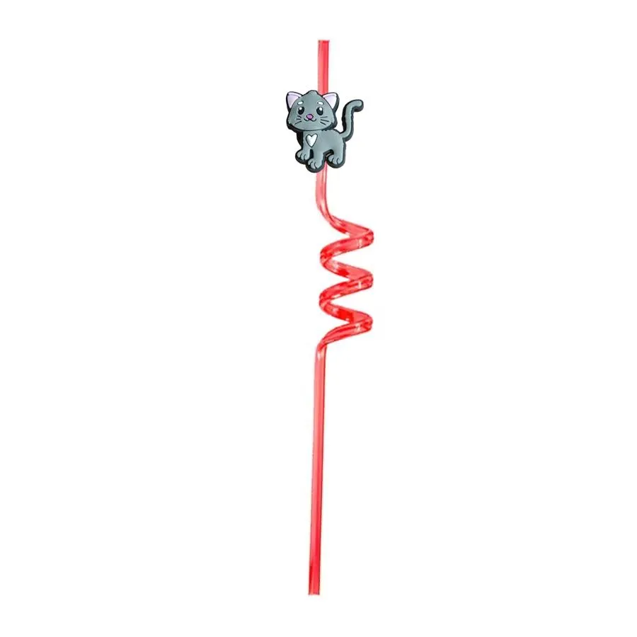 kitten themed crazy cartoon straws drinking for new year party plastic childrens favors supplies decorations birthday summer straw with decoration kids reusable