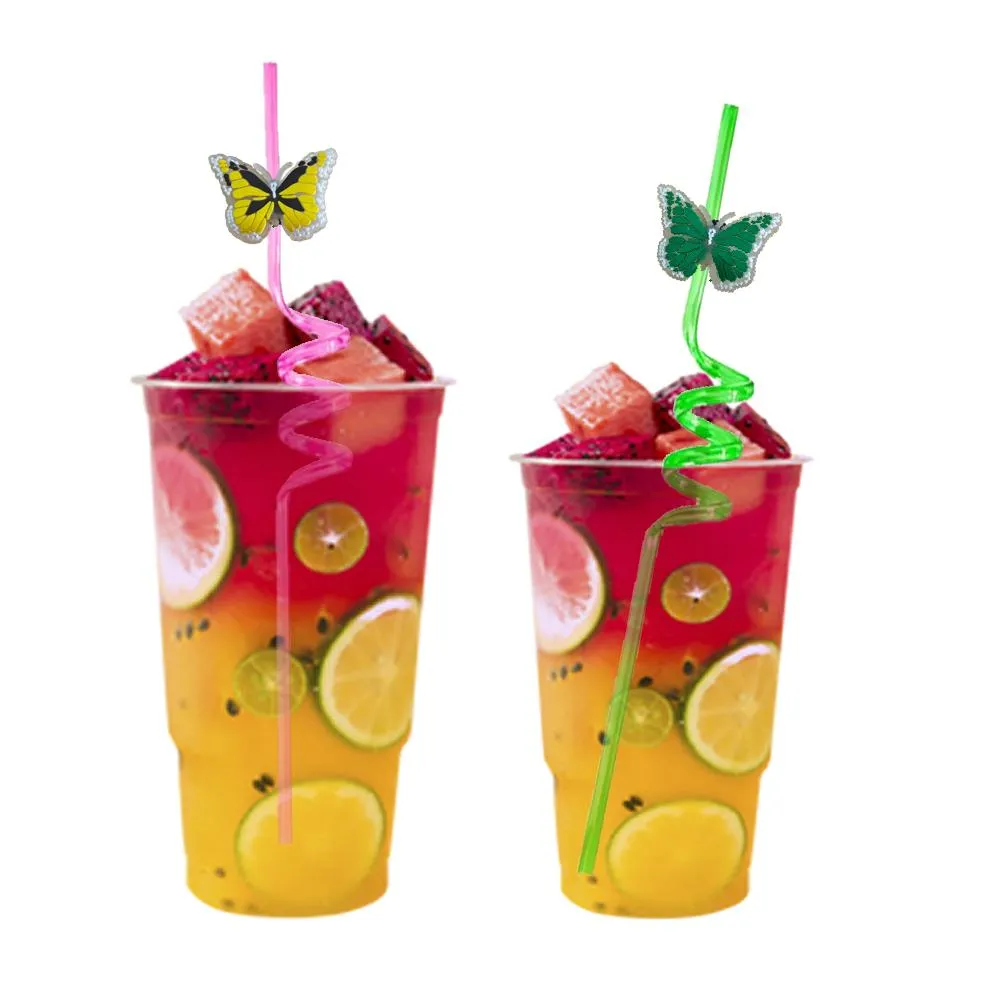 fluorescent butterfly 6 themed crazy cartoon straws reusable plastic drinking for kids pool birthday party sea favors straw girls decorations