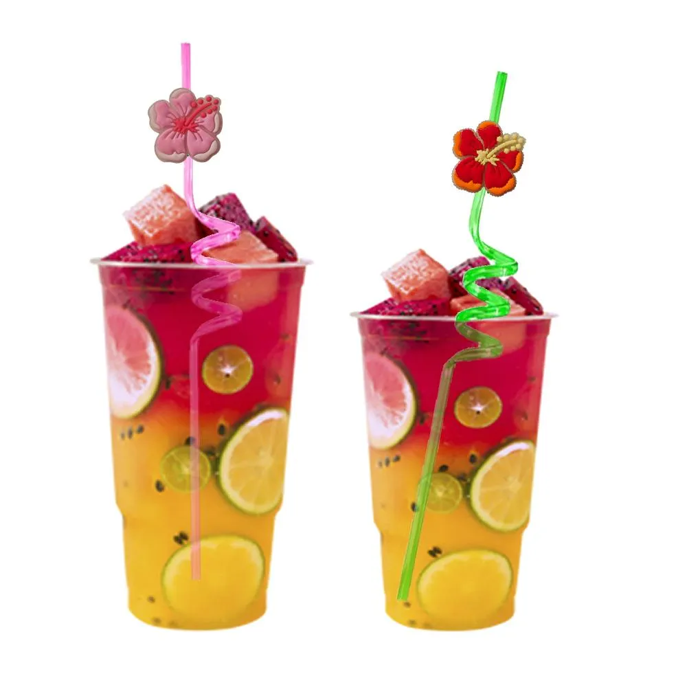 fluorescent pentapetal flower themed crazy cartoon straws christmas party favors drinking plastic for new year sea reusable straw