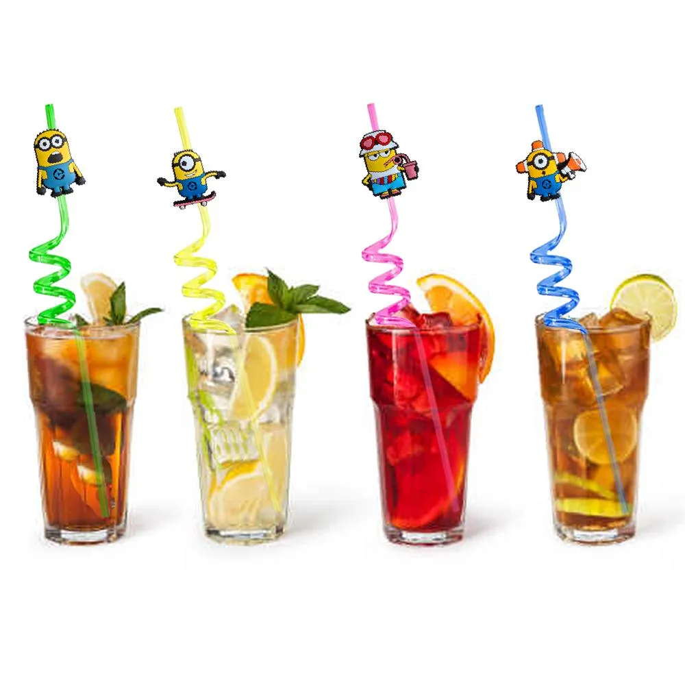 little yellow man 26 themed crazy cartoon straws drinking supplies for birthday party plastic childrens favors straw girls decorations reusable